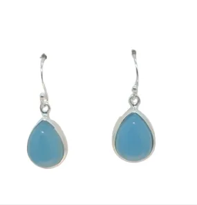 Aqua Blue Chalcedony Stone drop earrings