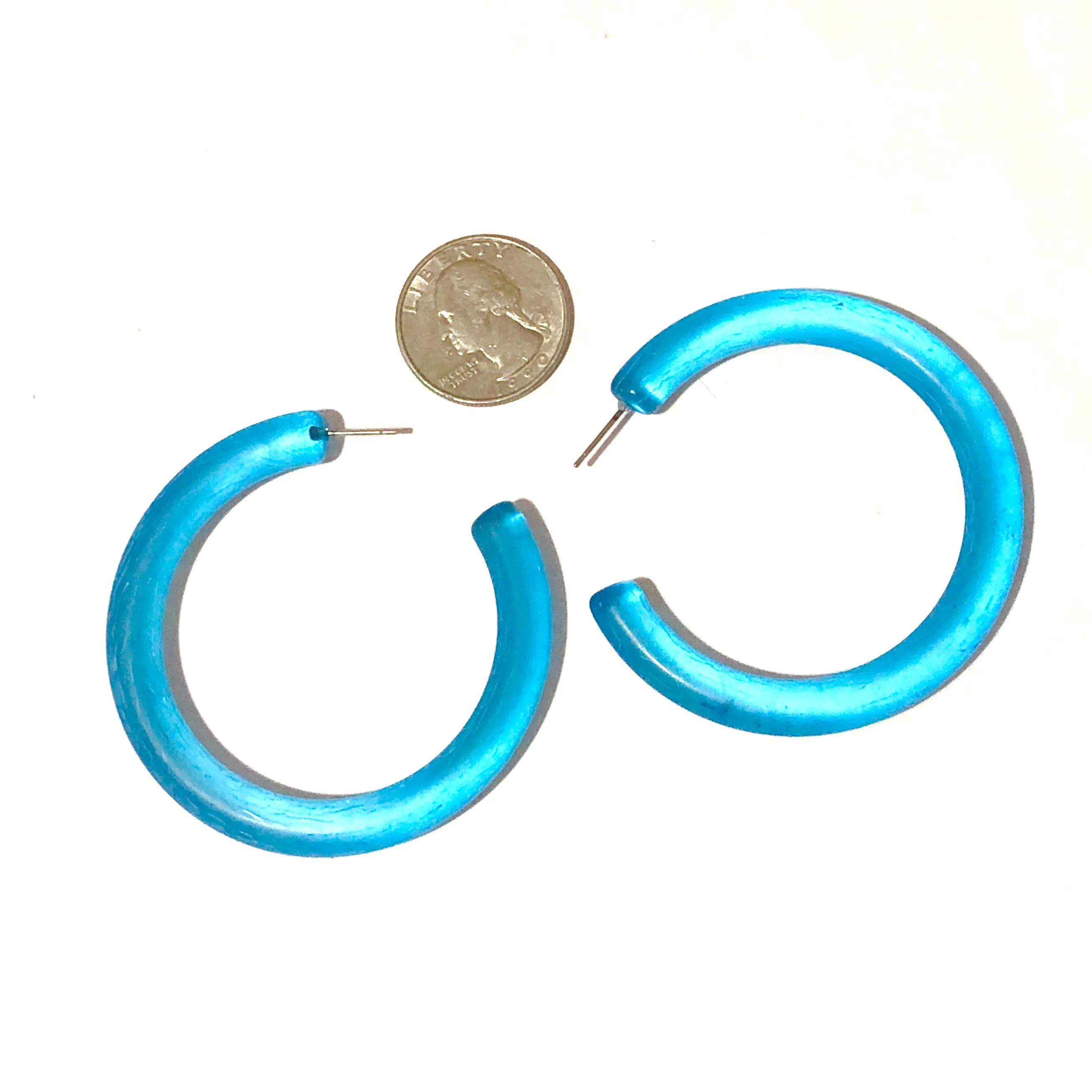 Aqua Blue Maximus Semi Matte Maximus Hoop Earrings