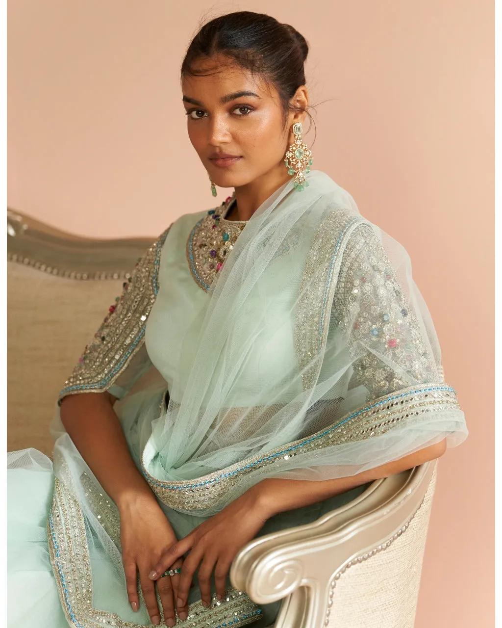 Aqua Embroidered Sari