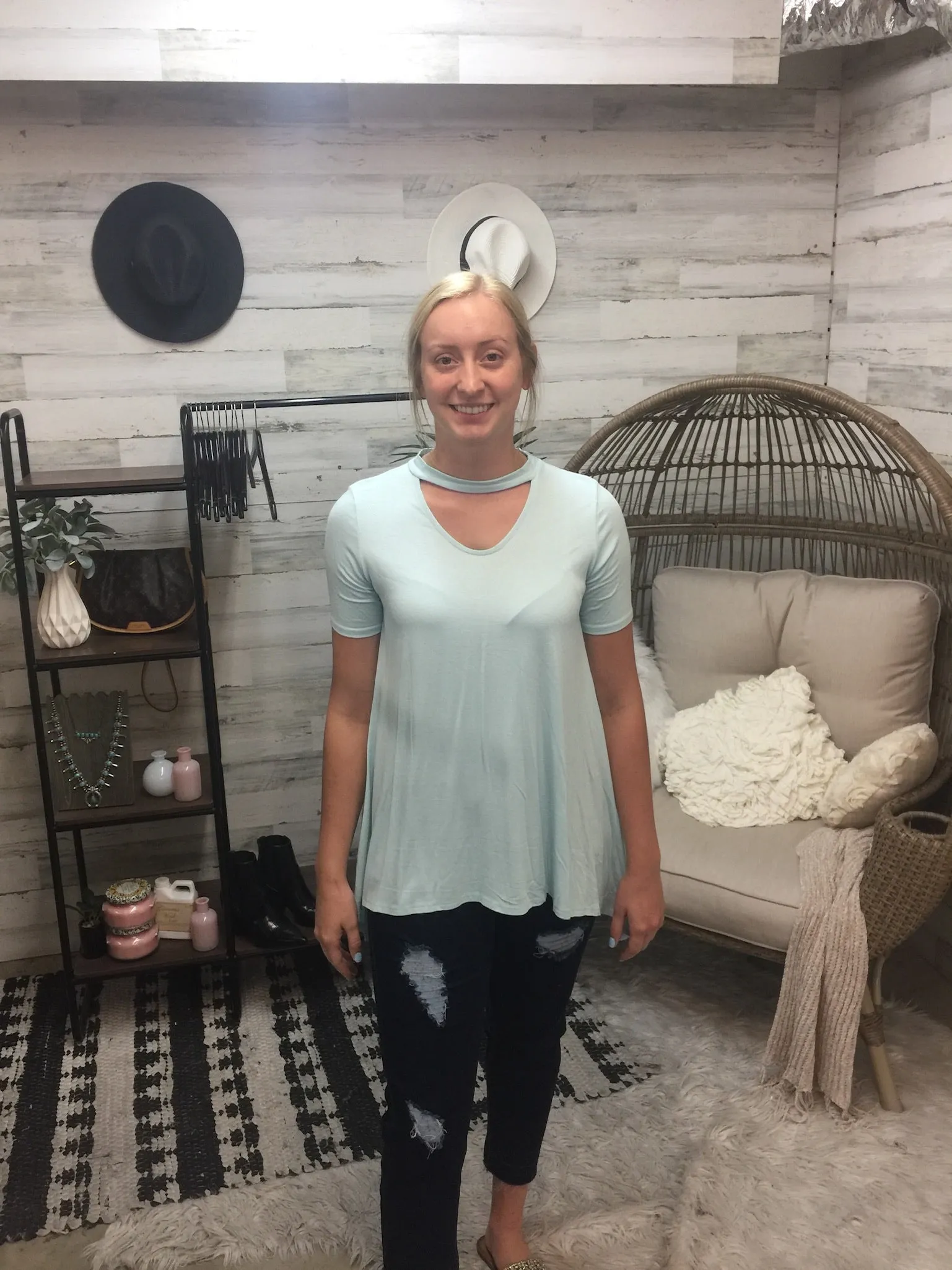 Asymmetrical Keyhole Top in Mint Blue