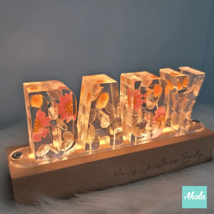 【Baby】Pink Dried Flowers Hard Wood LED Decor Night Lamp 刻字乾花亞加力小夜燈