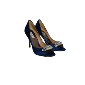 Badgley Mischka Blue Satin Rhinestone Peep-toe Heels | Pre Loved |