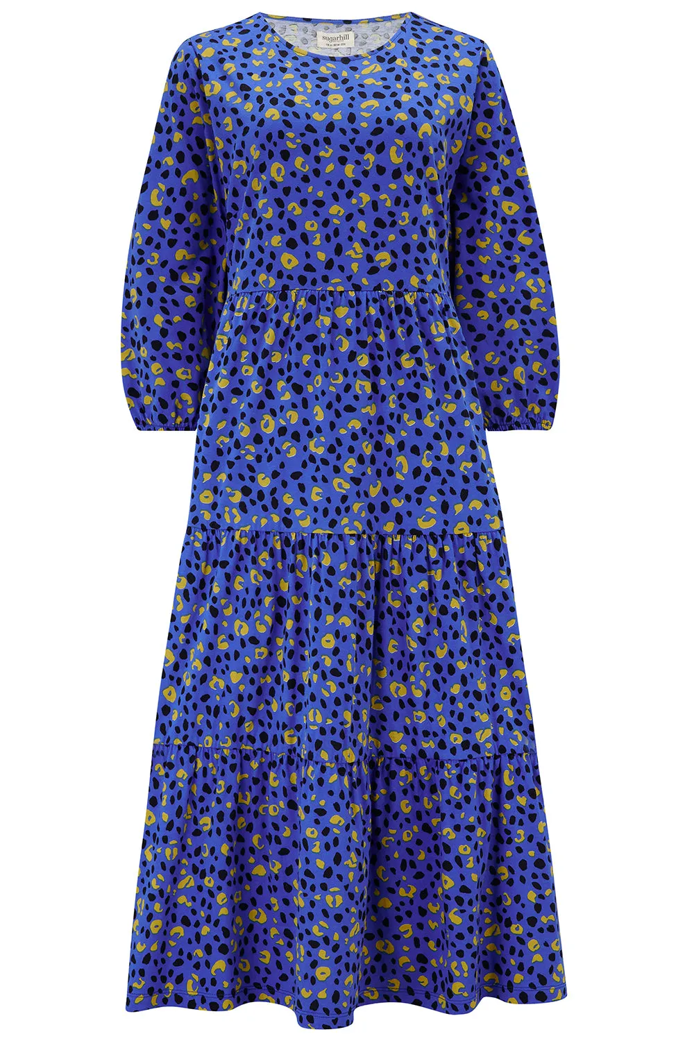 Bakari Jersey Tiered Midi Dress - Blue, Painted Leopard