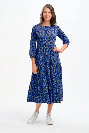 Bakari Jersey Tiered Midi Dress - Blue, Painted Leopard