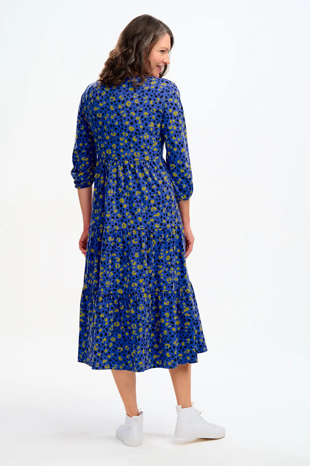 Bakari Jersey Tiered Midi Dress - Blue, Painted Leopard