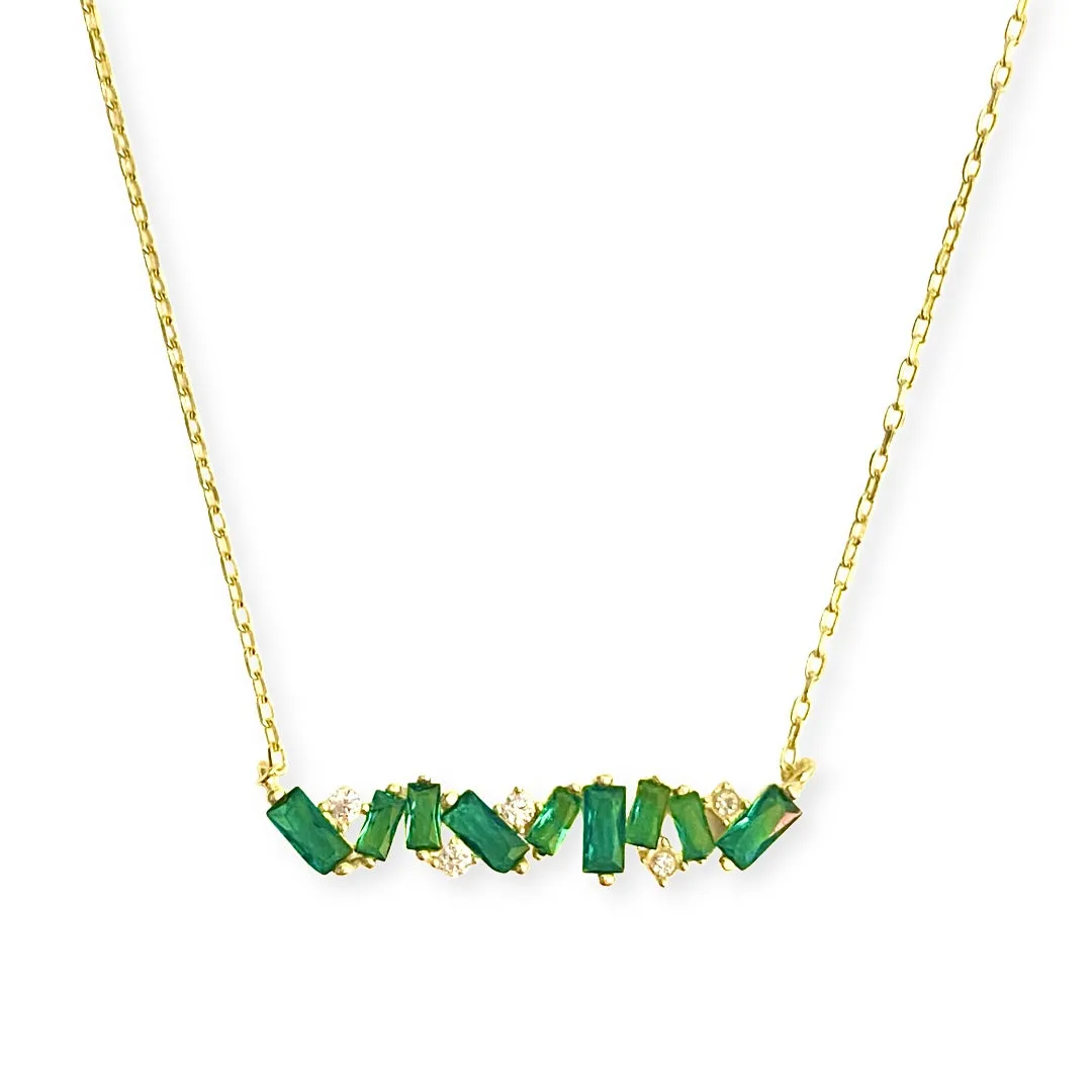 Barbara Baguette Birthstone Cluster Bar Necklace