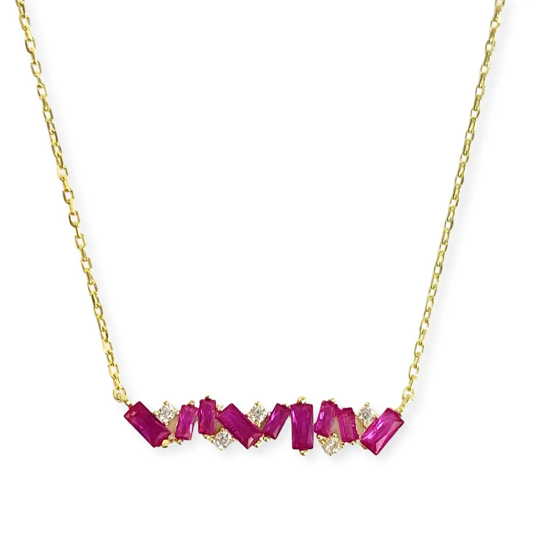 Barbara Baguette Birthstone Cluster Bar Necklace