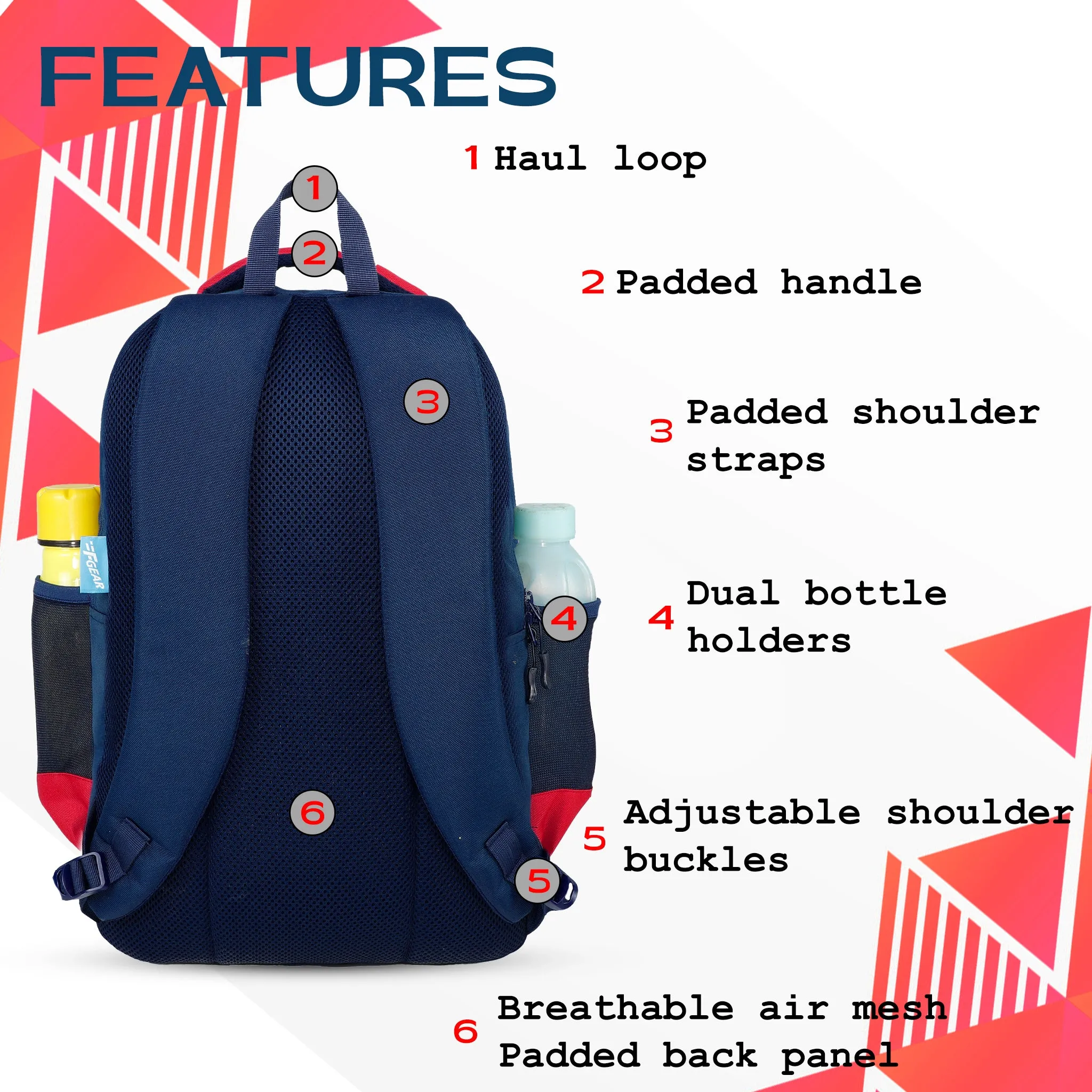 Battleship 32L Navy Blue Red Backpack