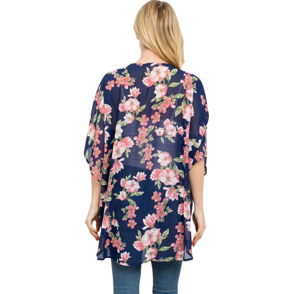 Beautiful Flower Patterned Cover Up Kimono Poncho