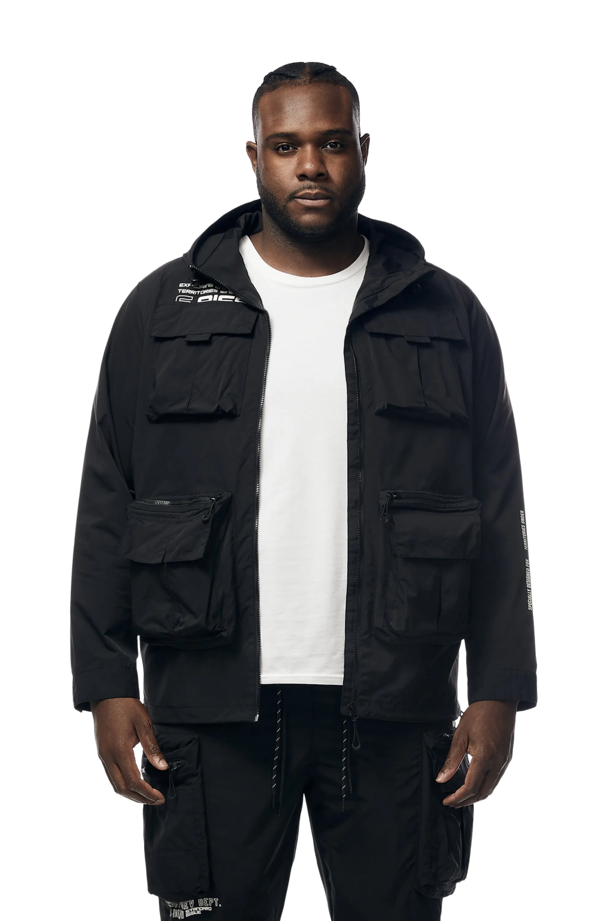 Big and Tall - Windbreaker Utility Jacket - Black