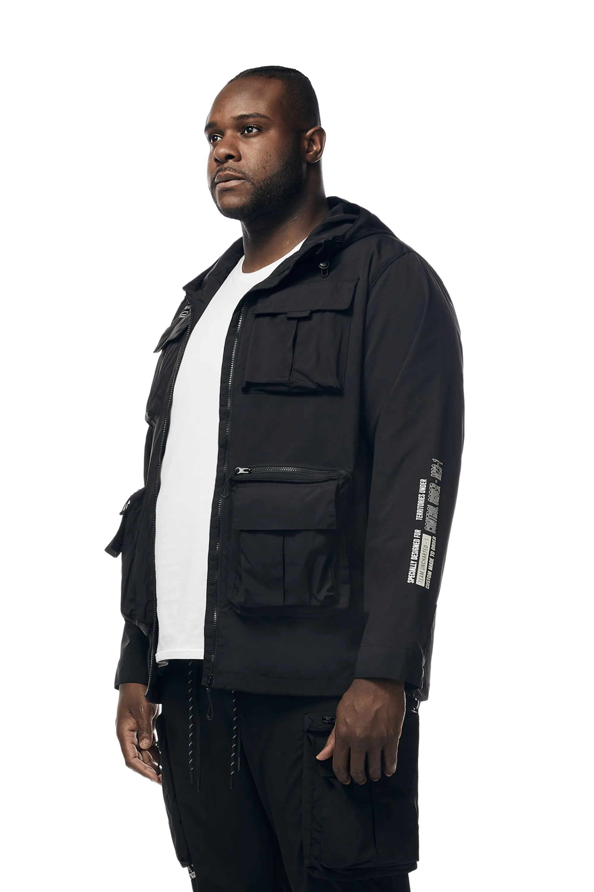 Big and Tall - Windbreaker Utility Jacket - Black