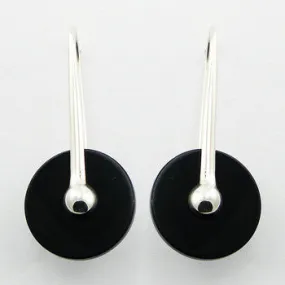 Black Agate Disc sterling Silver Earrings