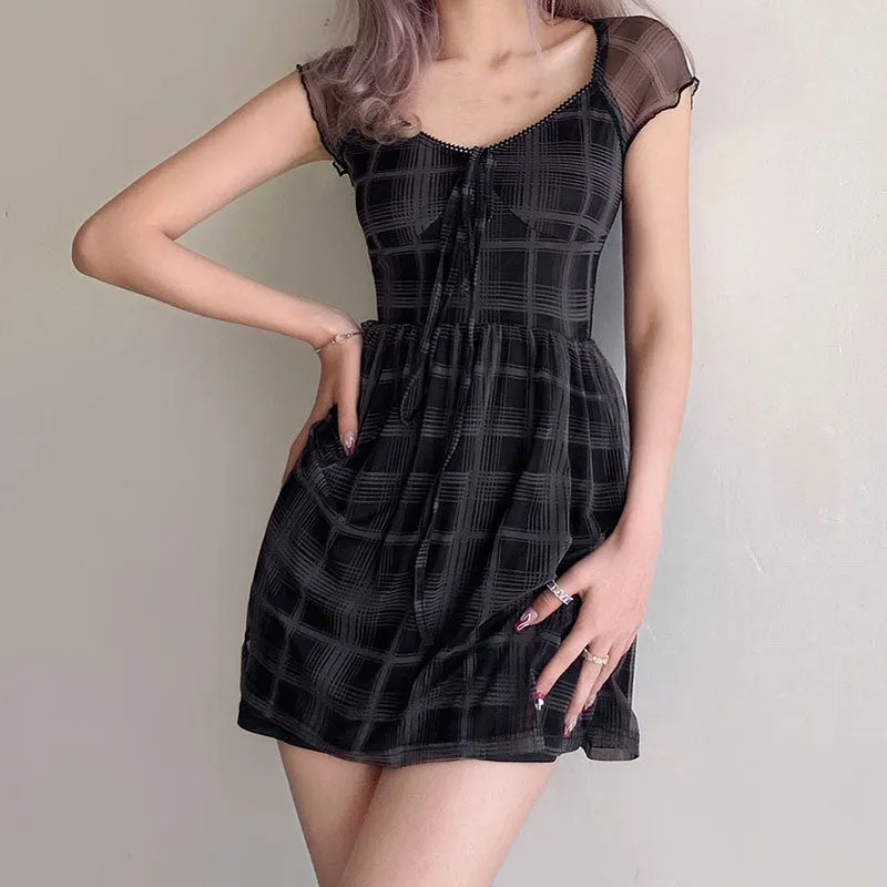 Black Check Dress  KF82901