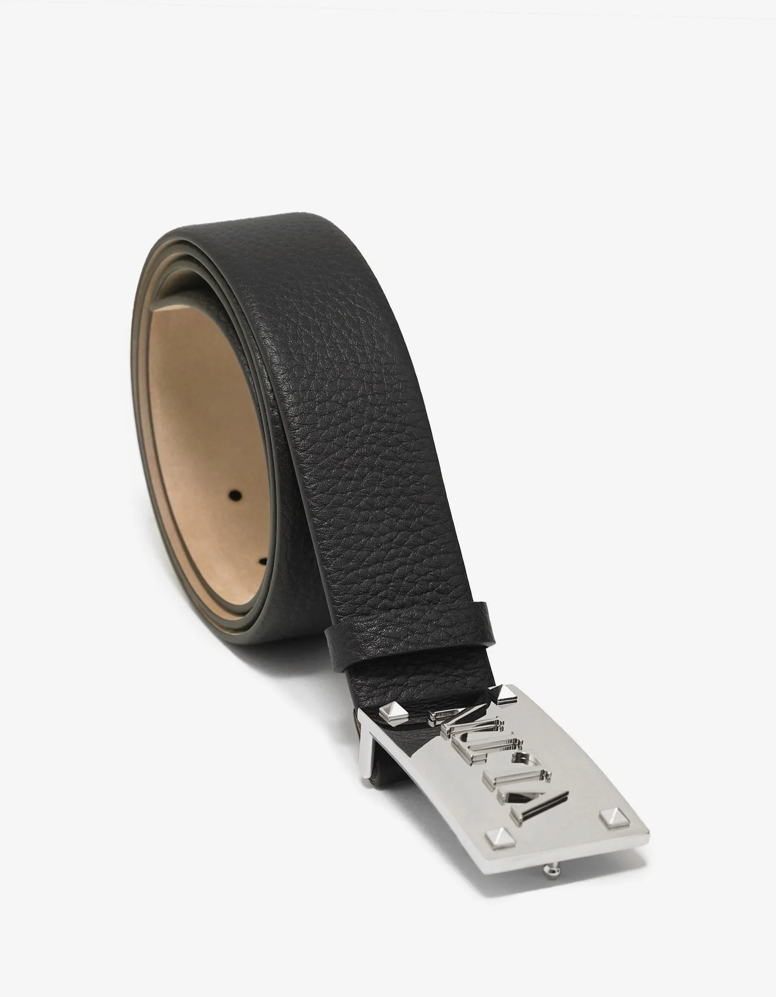 Black Leather VLTN Buckle Belt