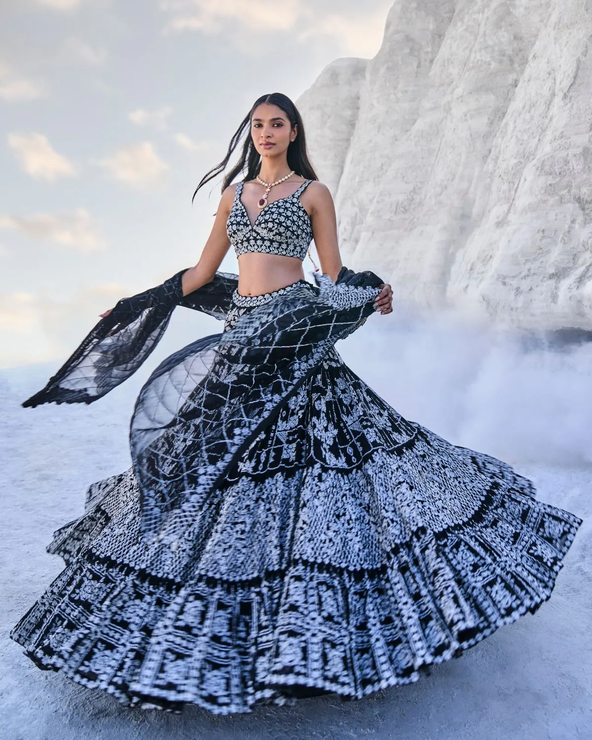 Black Multi-Tiered Lehenga Set