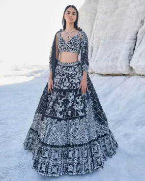 Black Multi-Tiered Lehenga Set