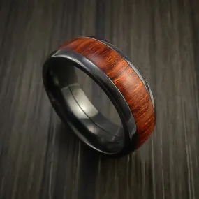 Black Titanium Men's Ring with Wood Inlay Custom Made Wedding Band