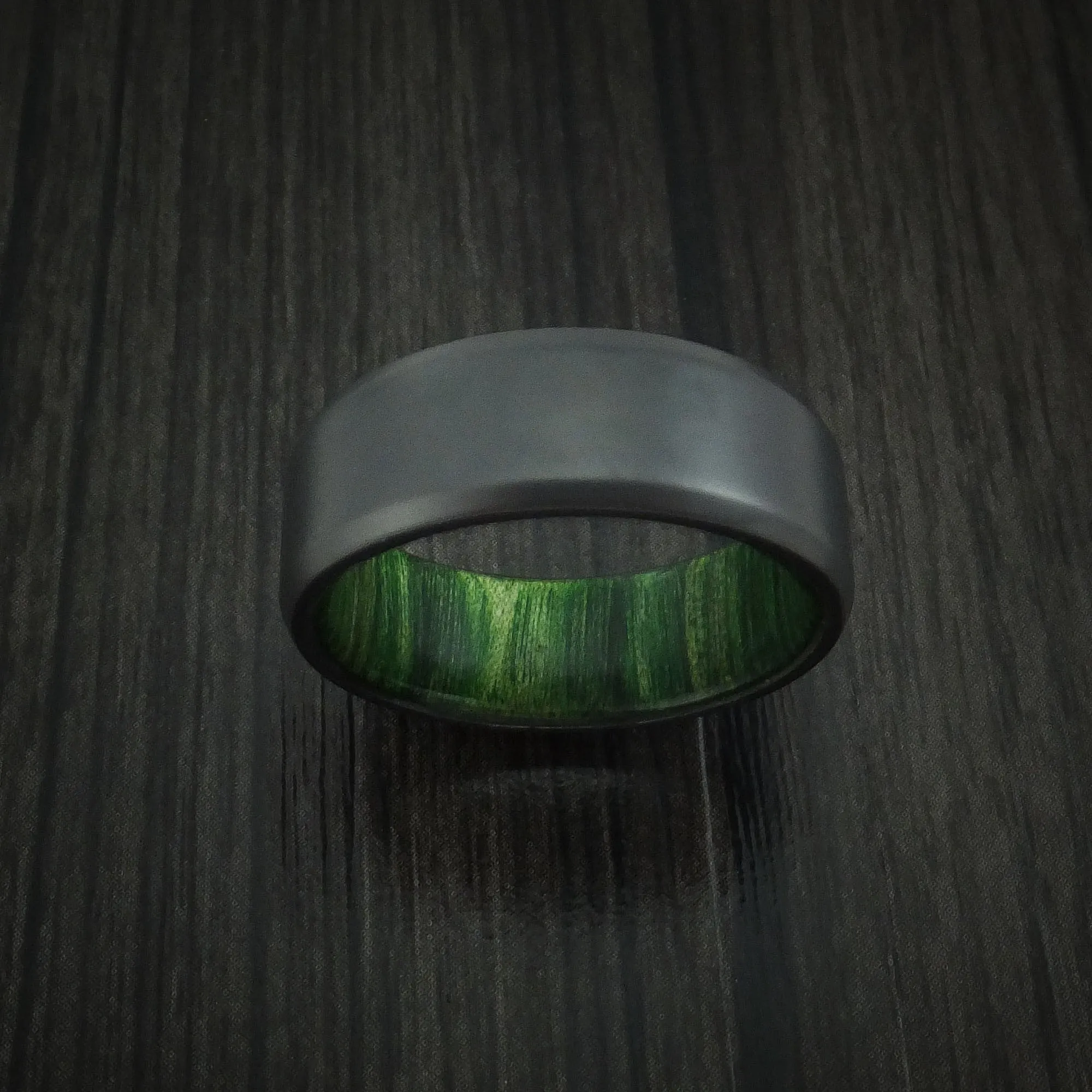 Black Zirconium and Jade Wood Hard Wood Sleeve Men's Ring Custom Made