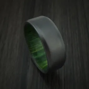 Black Zirconium and Jade Wood Hard Wood Sleeve Men's Ring Custom Made