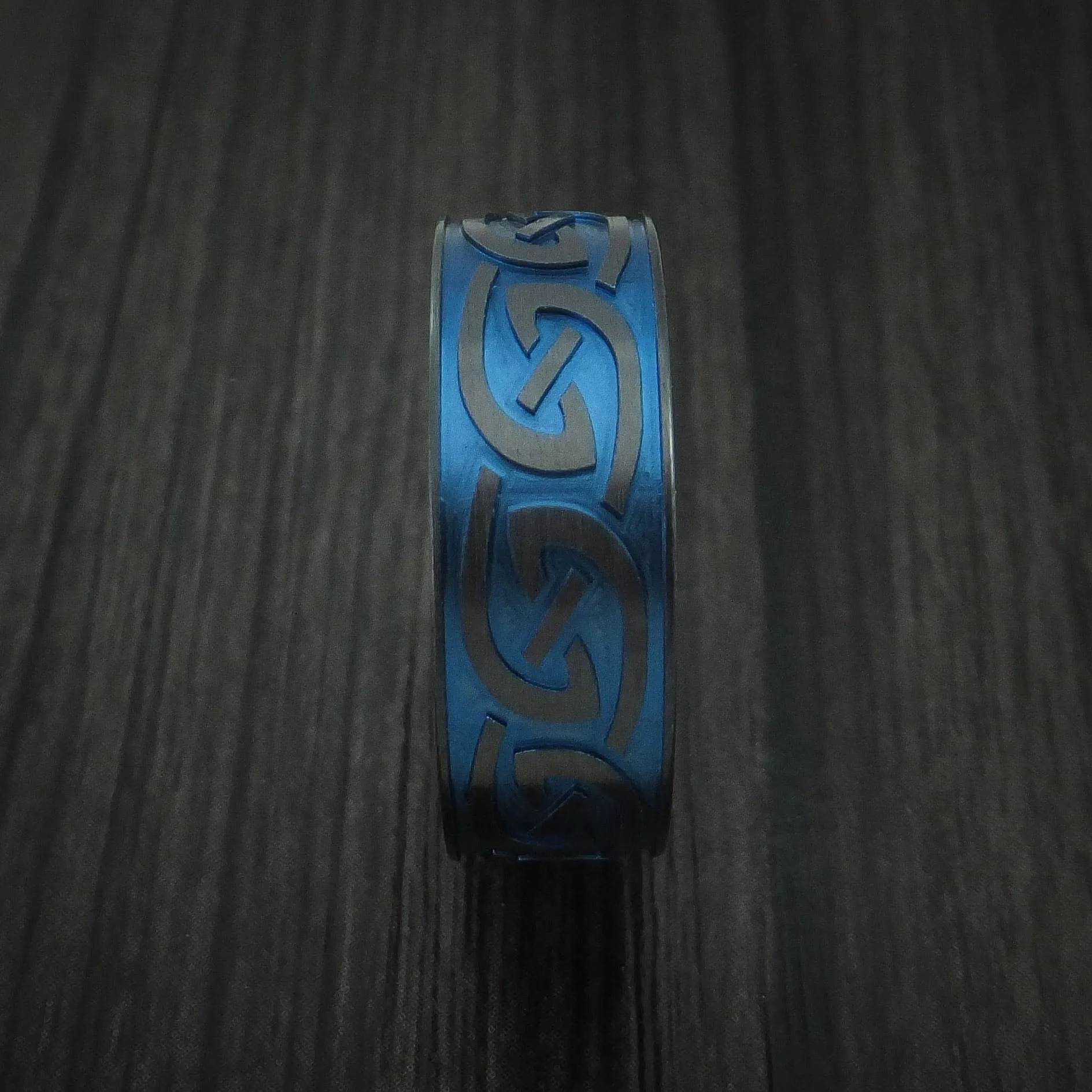 Black Zirconium Anodized Celtic Irish Knot Men's Band Carved