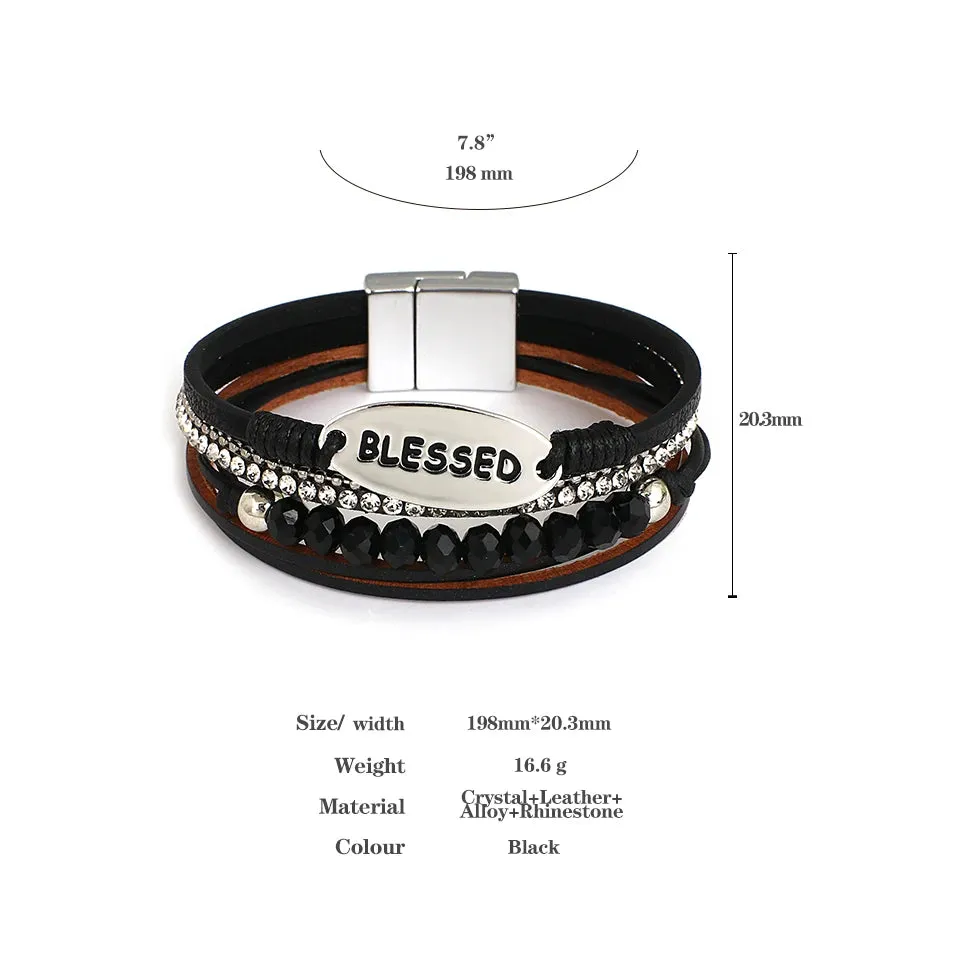 'Blessed' Charm Cuff Bracelet - brown