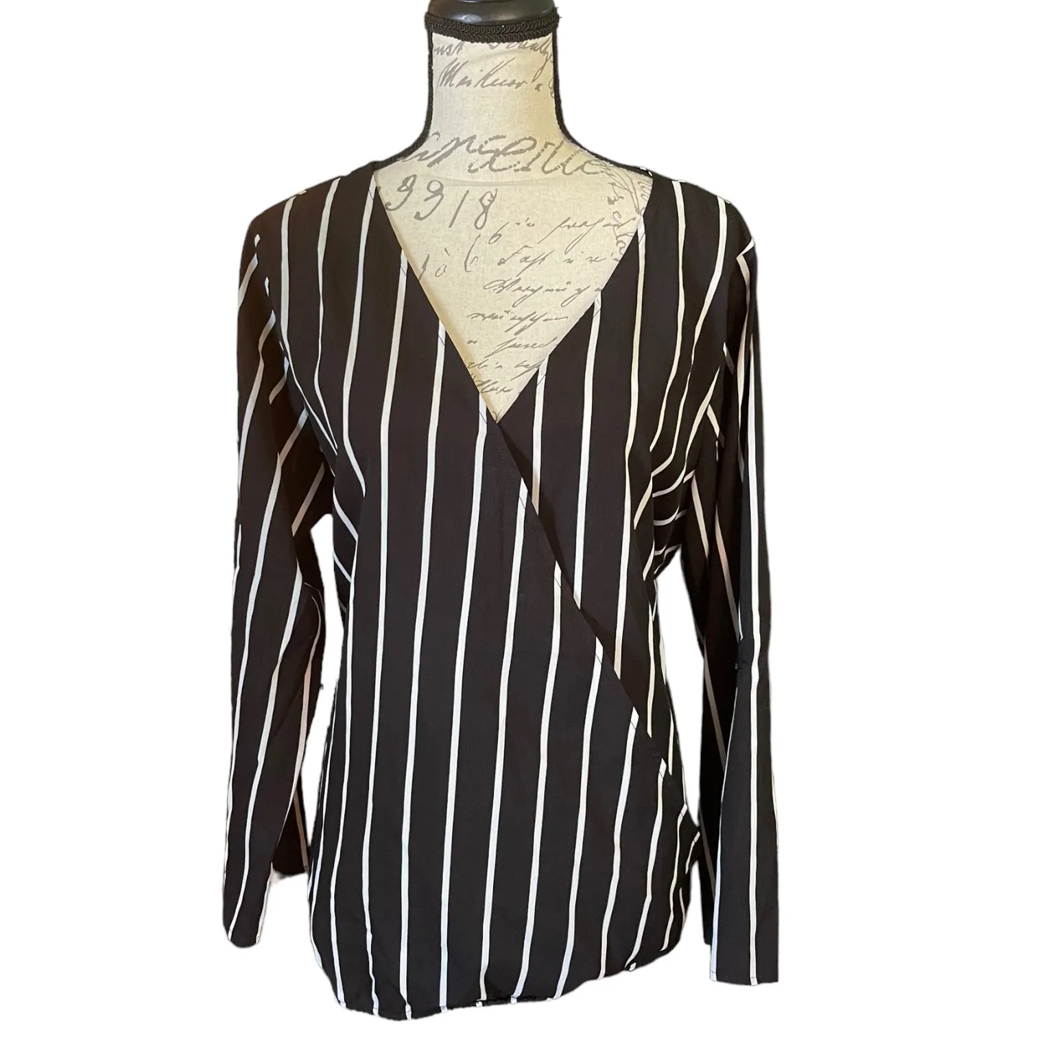 Bloomchic Black White Striped Long Sleeve Shirt Plus Size 14-16