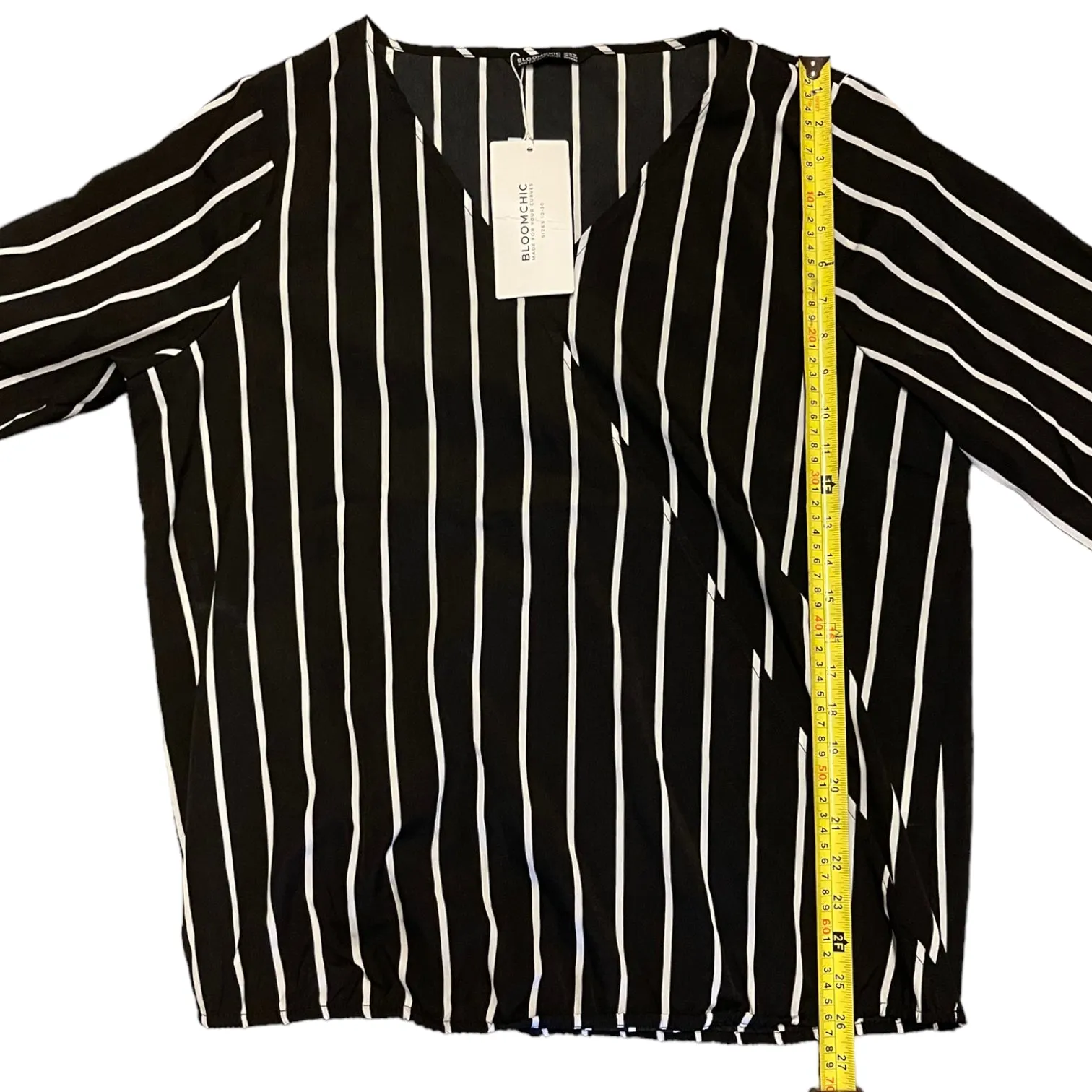 Bloomchic Black White Striped Long Sleeve Shirt Plus Size 14-16