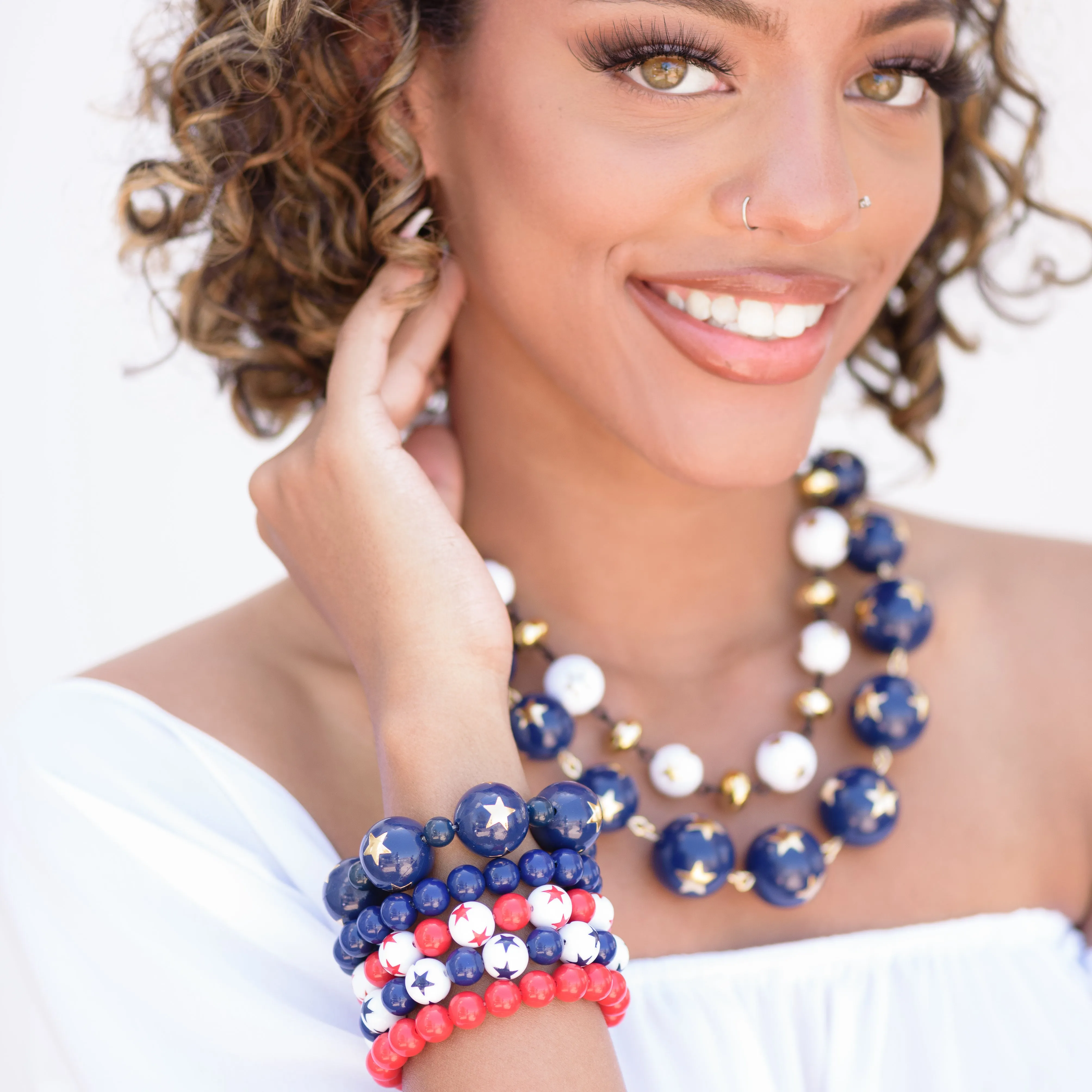 Blue & White Star Statement Stack Bracelet