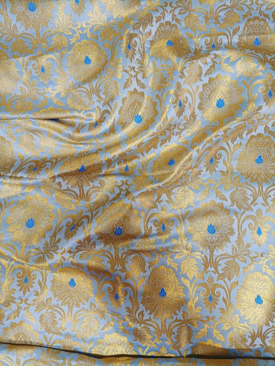 Blue Banarasi Kimkhwab Silk Meenakari Fabric  ( 1 Mtr )