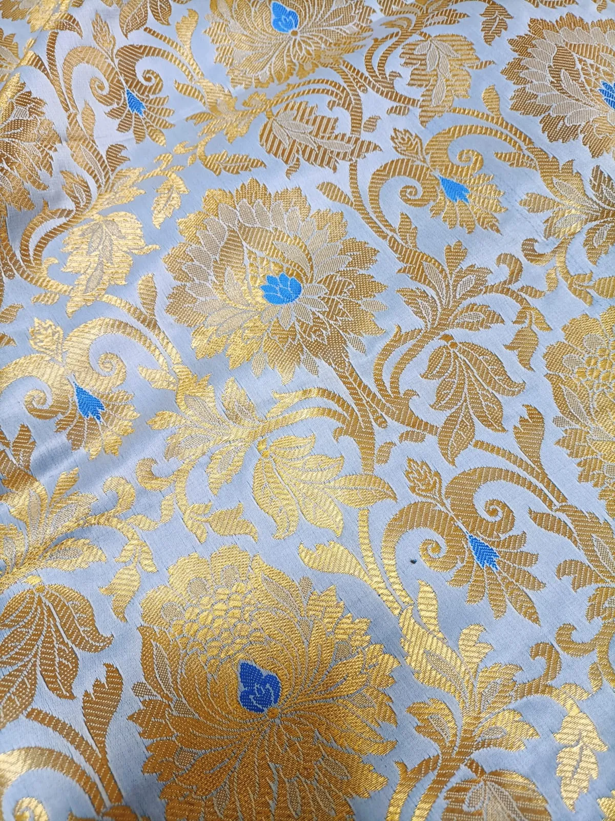 Blue Banarasi Kimkhwab Silk Meenakari Fabric  ( 1 Mtr )