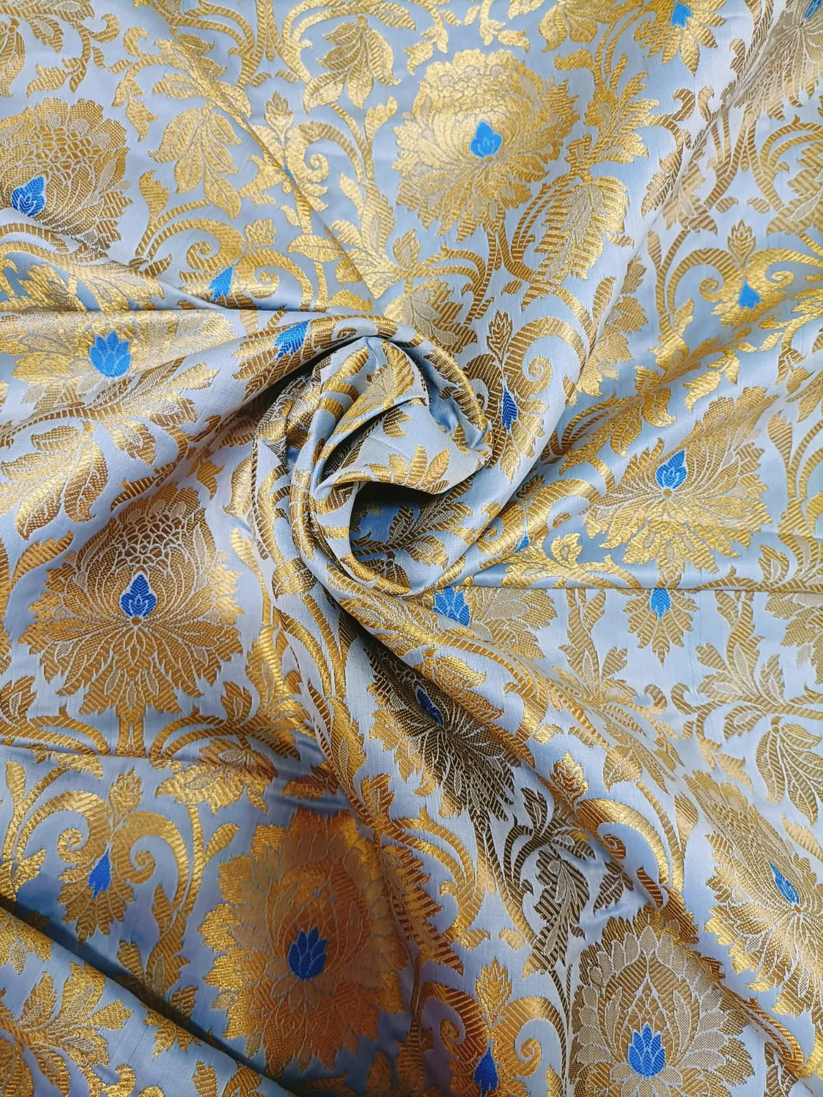 Blue Banarasi Kimkhwab Silk Meenakari Fabric  ( 1 Mtr )