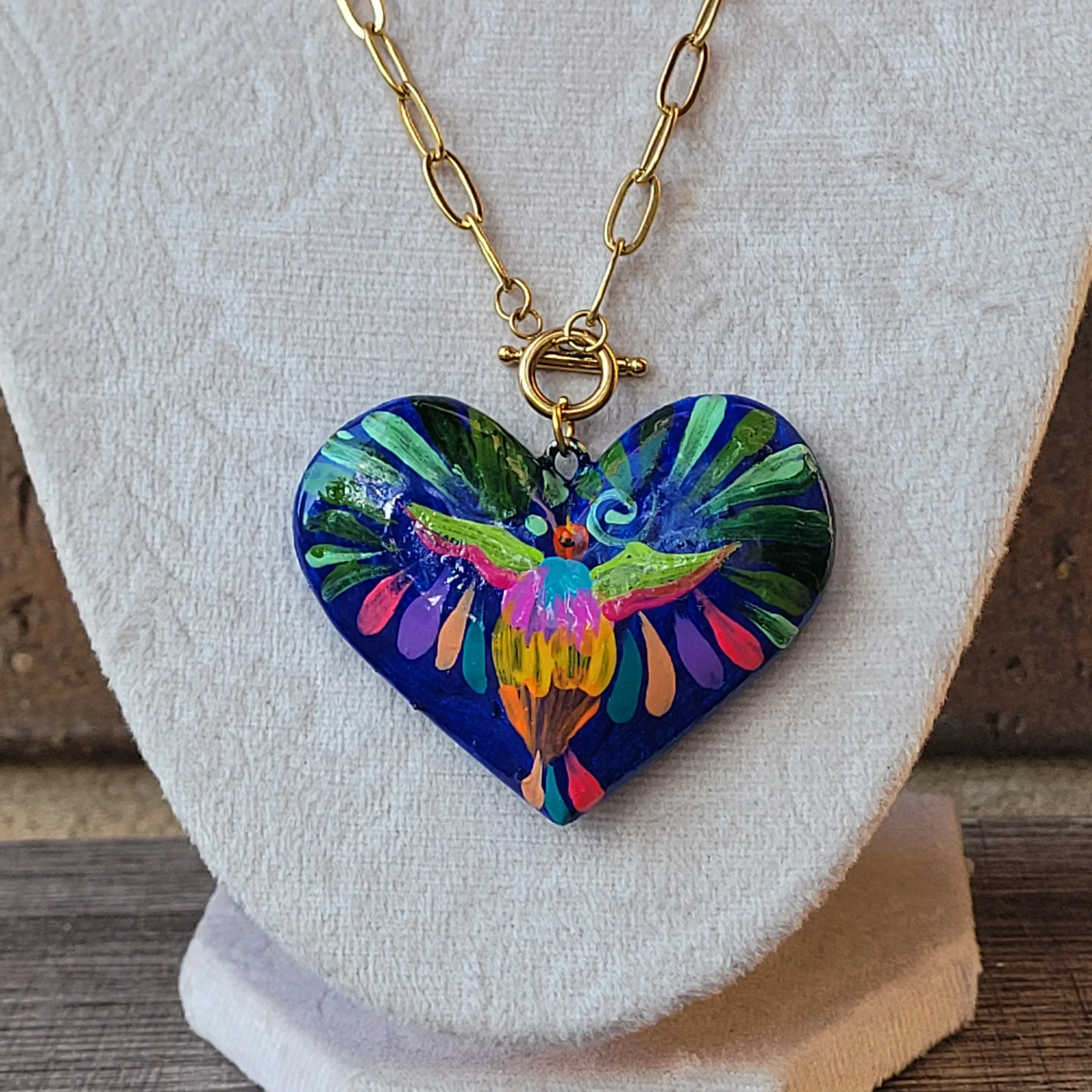 Blue Colibri tenango heart necklace