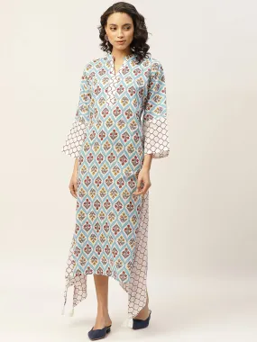 Blue Floral Neck Band Kaftan