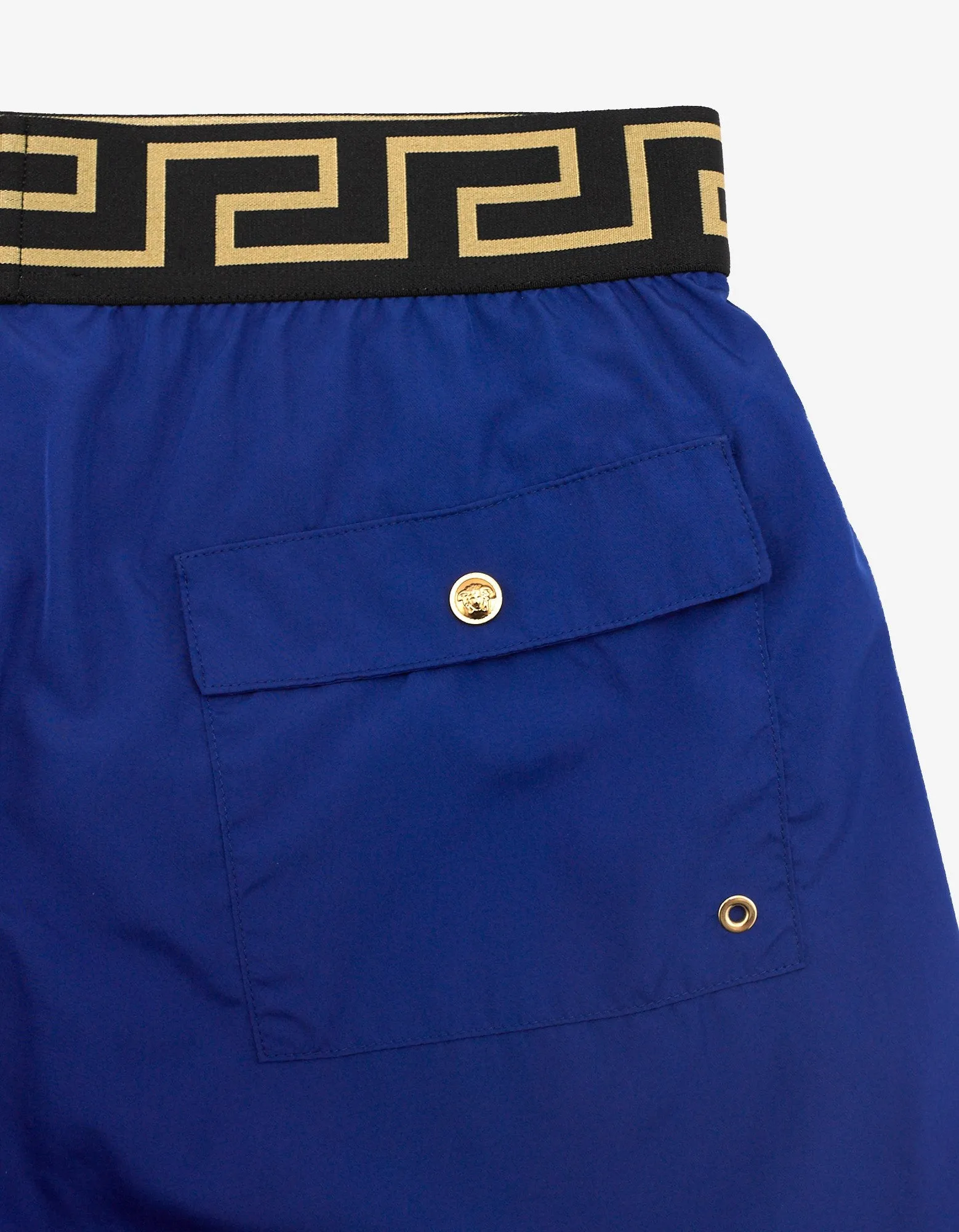 Blue Greek Pattern Long Swim Shorts