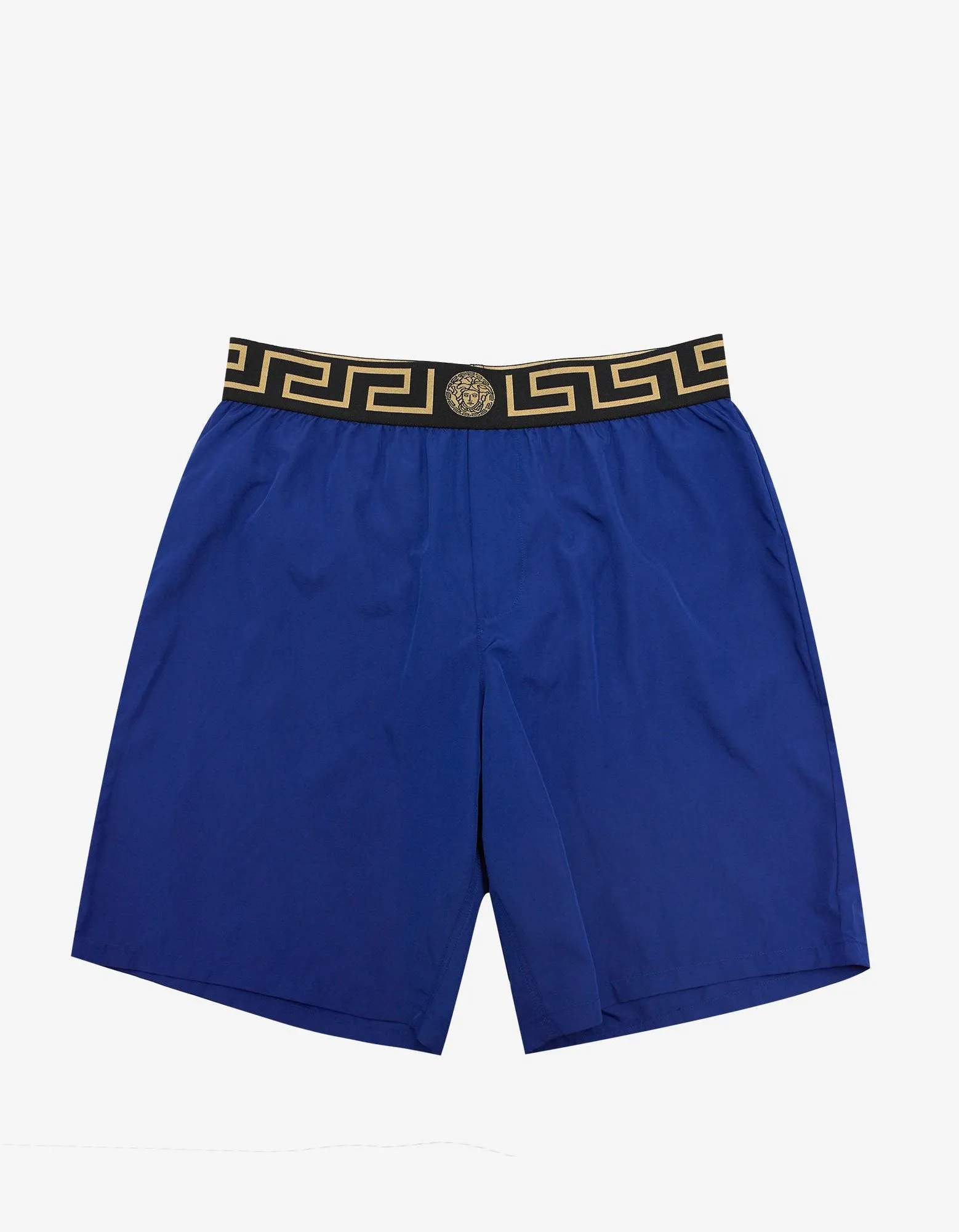 Blue Greek Pattern Long Swim Shorts