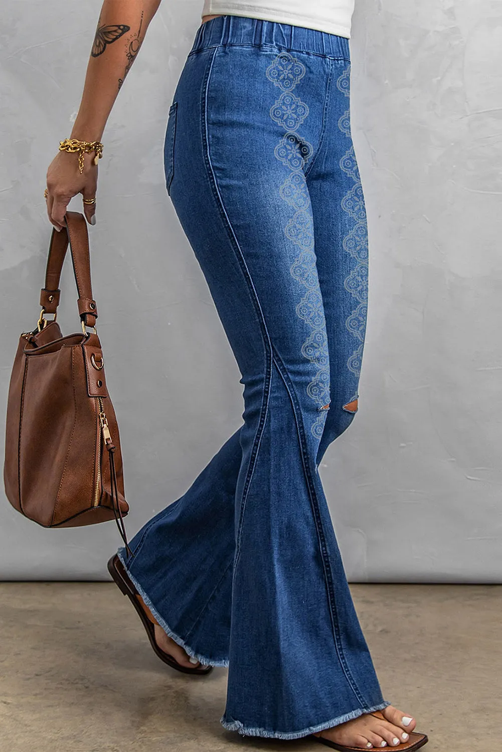 Blue Raw Hem Bell Bottom Jeans