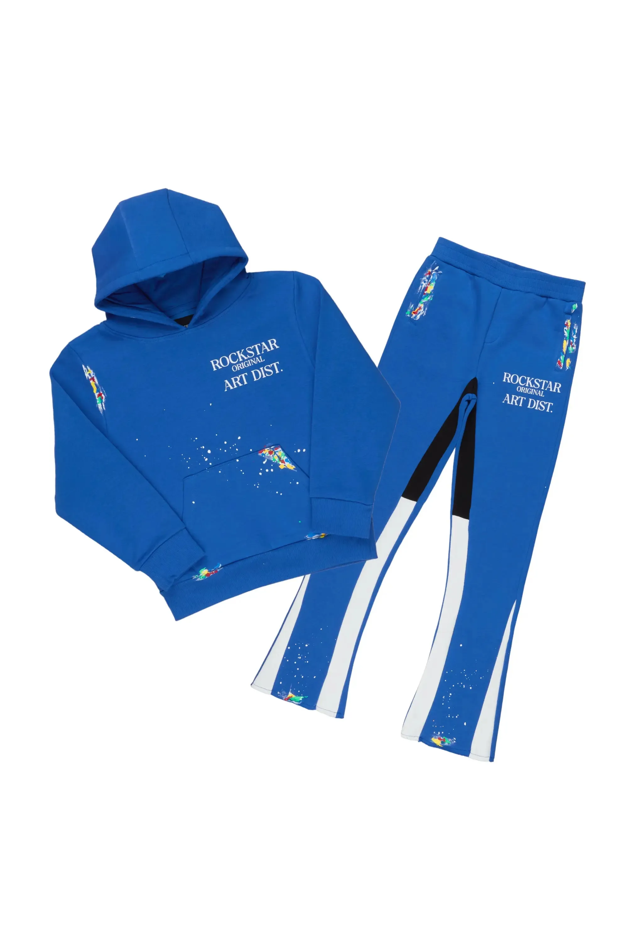 Boys Art Dist. Royal Blue Hoodie Stacked Flare Track Set