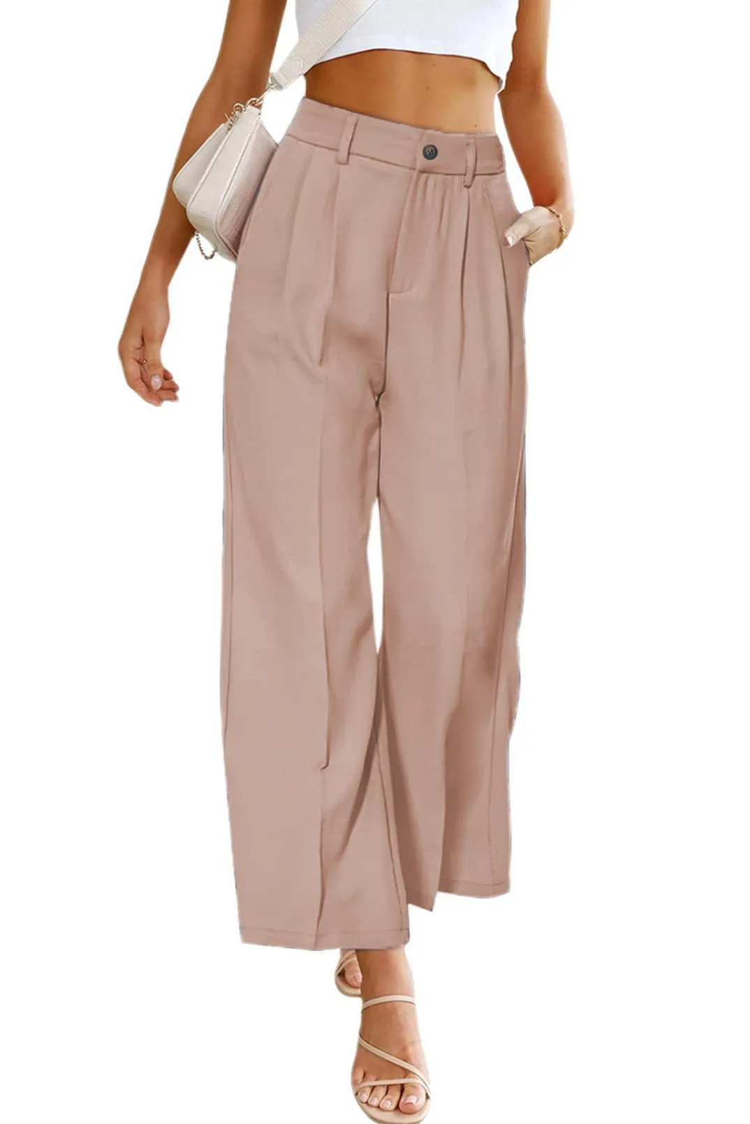 Casual High-Waisted Buttoned Wide-Leg Pants With Pockets Wholesale Womens Clothing