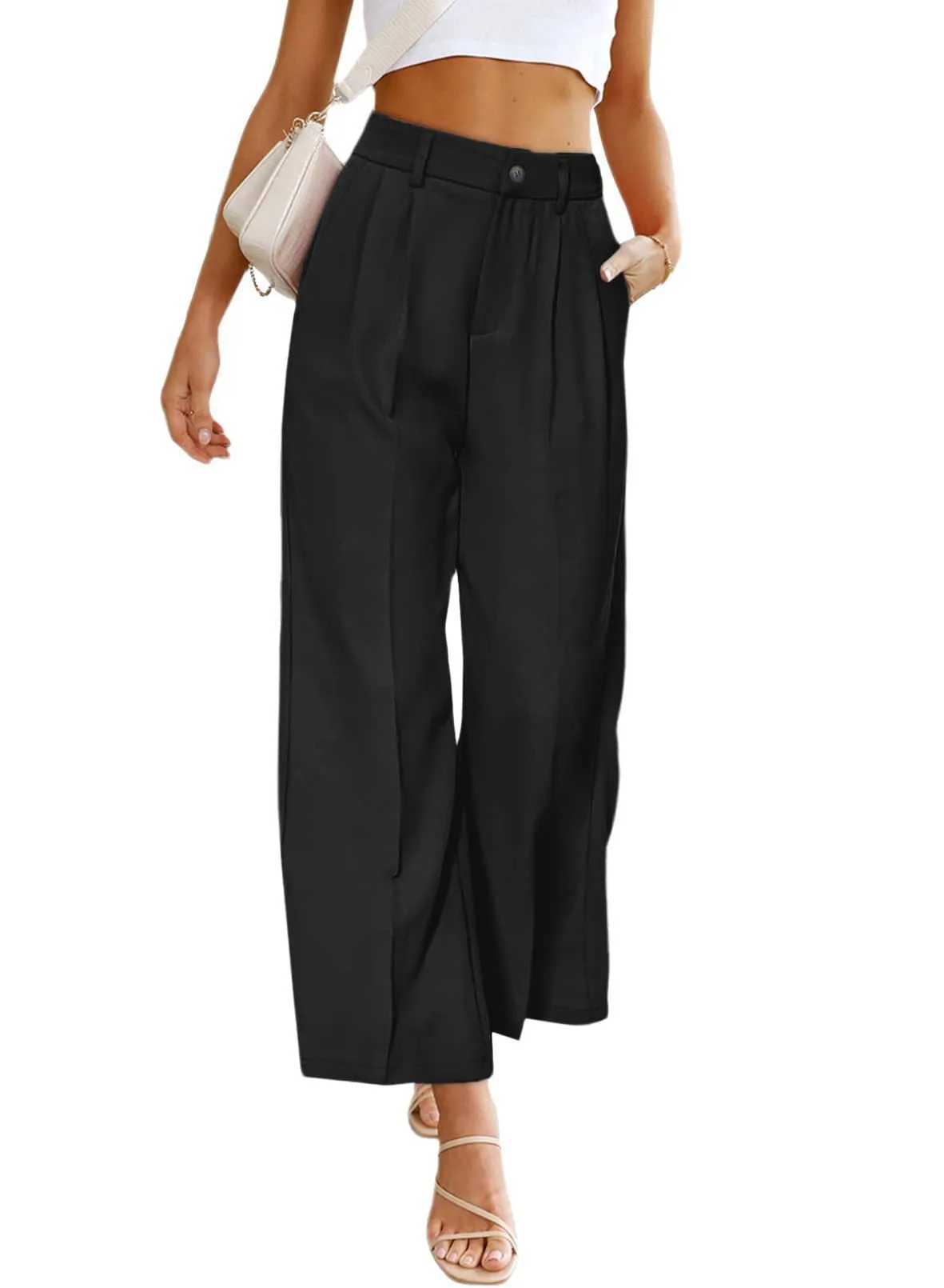 Casual High-Waisted Buttoned Wide-Leg Pants With Pockets Wholesale Womens Clothing