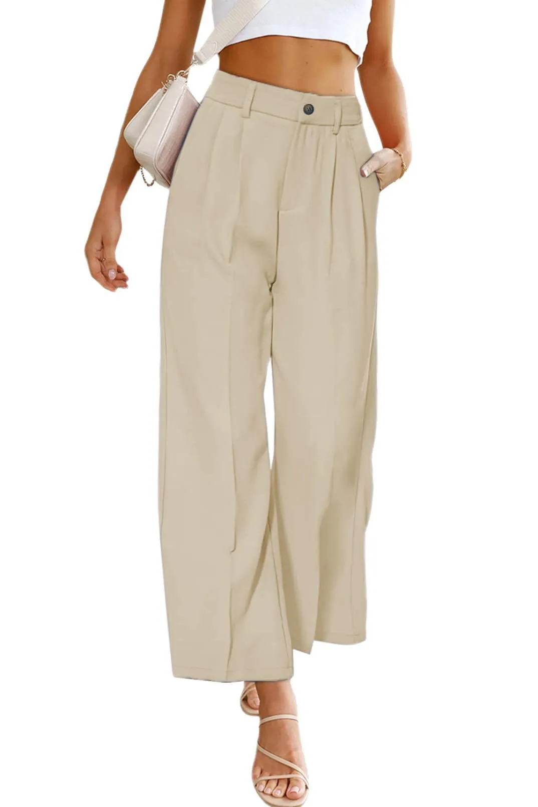 Casual High-Waisted Buttoned Wide-Leg Pants With Pockets Wholesale Womens Clothing