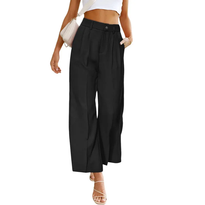 Casual High-Waisted Buttoned Wide-Leg Pants With Pockets Wholesale Womens Clothing