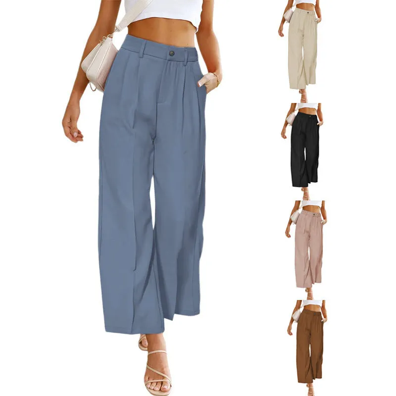 Casual High-Waisted Buttoned Wide-Leg Pants With Pockets Wholesale Womens Clothing