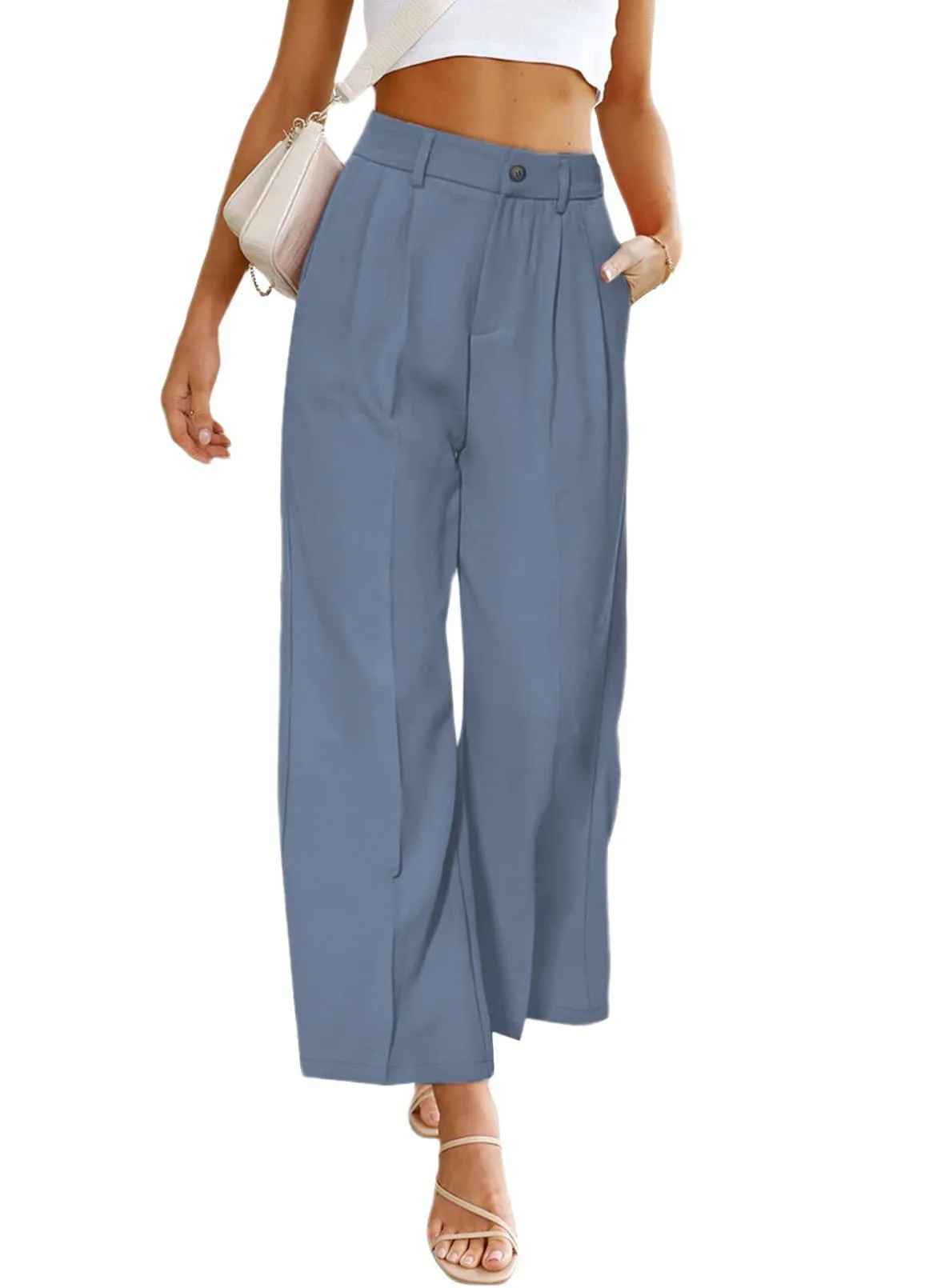 Casual High-Waisted Buttoned Wide-Leg Pants With Pockets Wholesale Womens Clothing