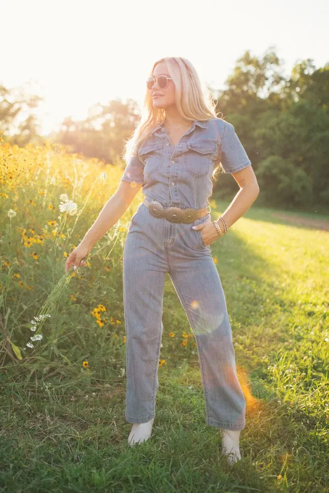 Chances Are Medium Wash Button Up Denim Jumpsuit