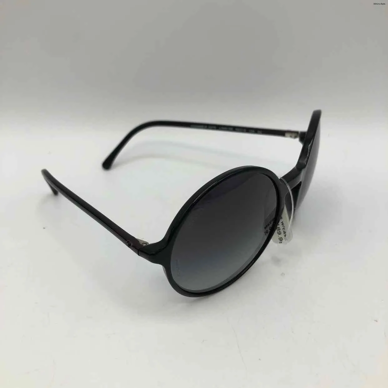 CHANEL Black Gray Pre Loved Round Sunglasses w/case