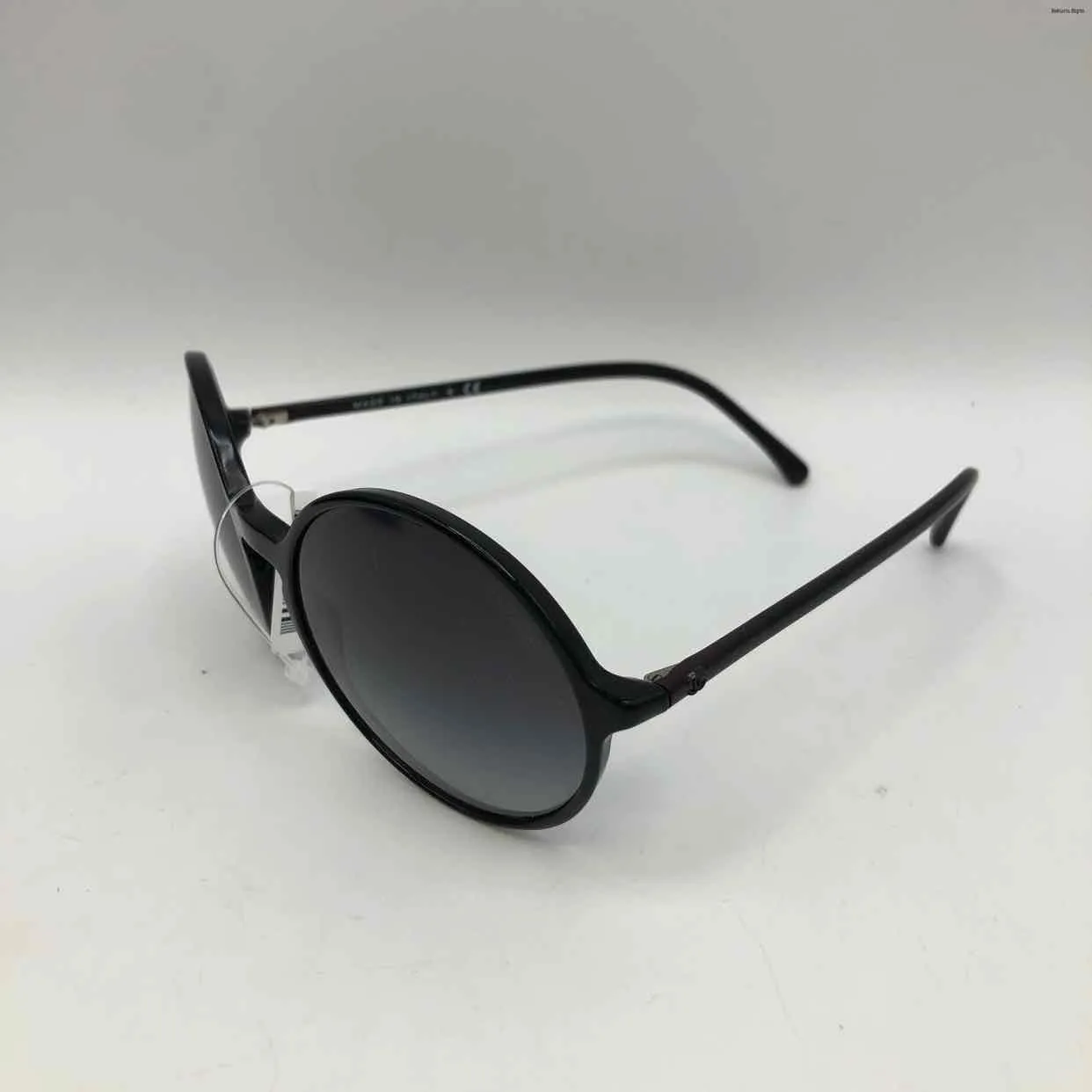 CHANEL Black Gray Pre Loved Round Sunglasses w/case