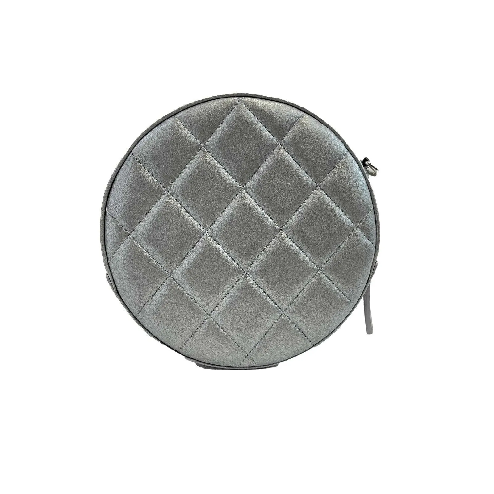 CHANEL - CC Sequined / Leather Round - Gray / Pink Mini Crossbody