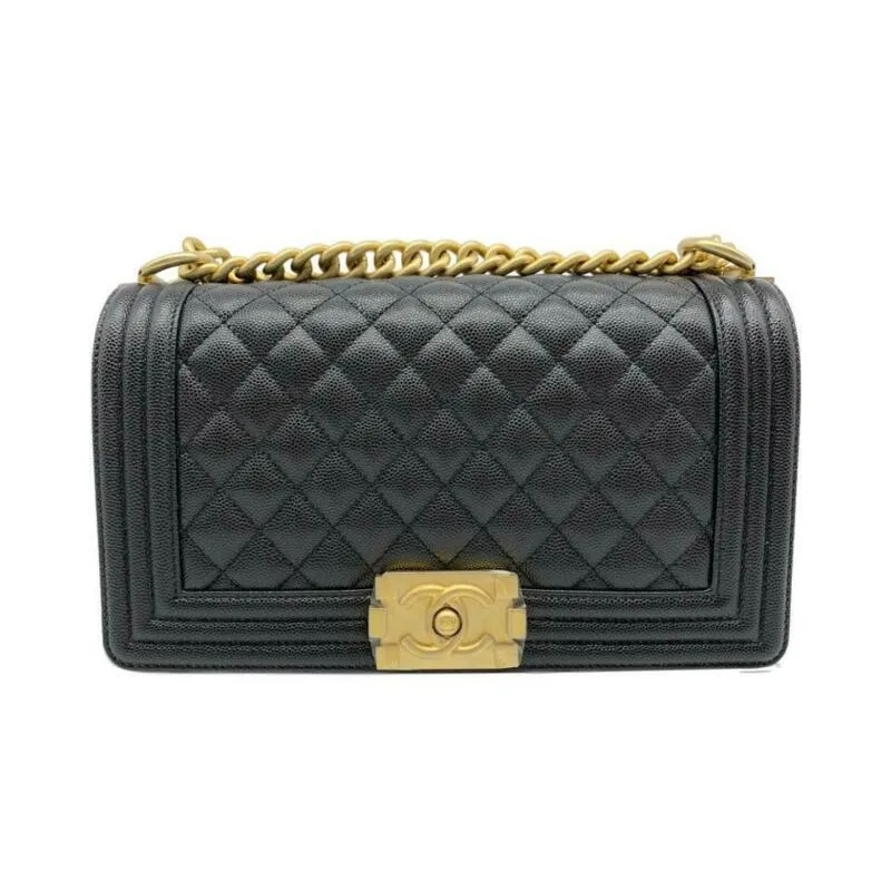 Chanel Handbag Boy 2019 Medium Caviar Goldtone Hardware Black Leather Cross Body