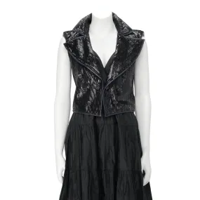 Chanel Navy Lambskin Laser Cut Vest FR 42