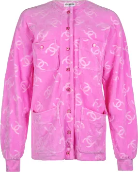 Chanel Pink Velour Logo Spring 1996 Runway Jacket